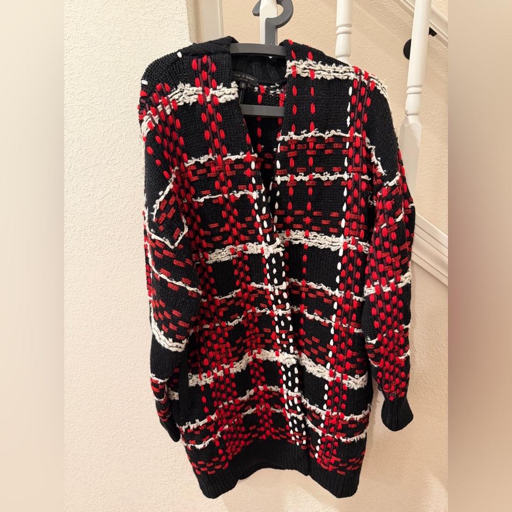 Rag & Bone Black and Red Plaid Cardigan